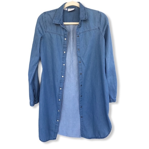 VERO MODA Long Sleeve Soft Chambray Blue Denim Shirt Dress - Picture 2 of 7